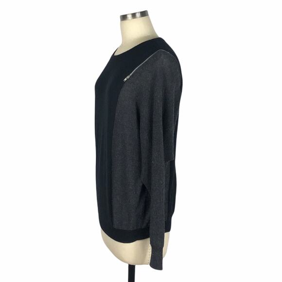 AUTUMN CASHMERE Black Gray Zippered Shoulder Cashmere Pullover Sweater Medium - Picture 3 of 5